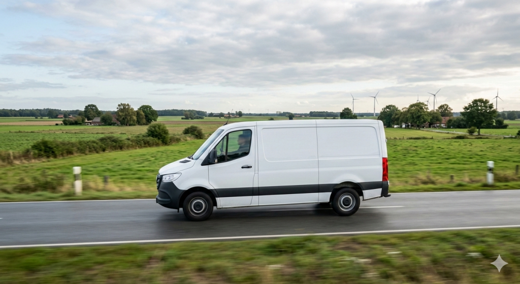 Leih-Transporter fährt auf Straße